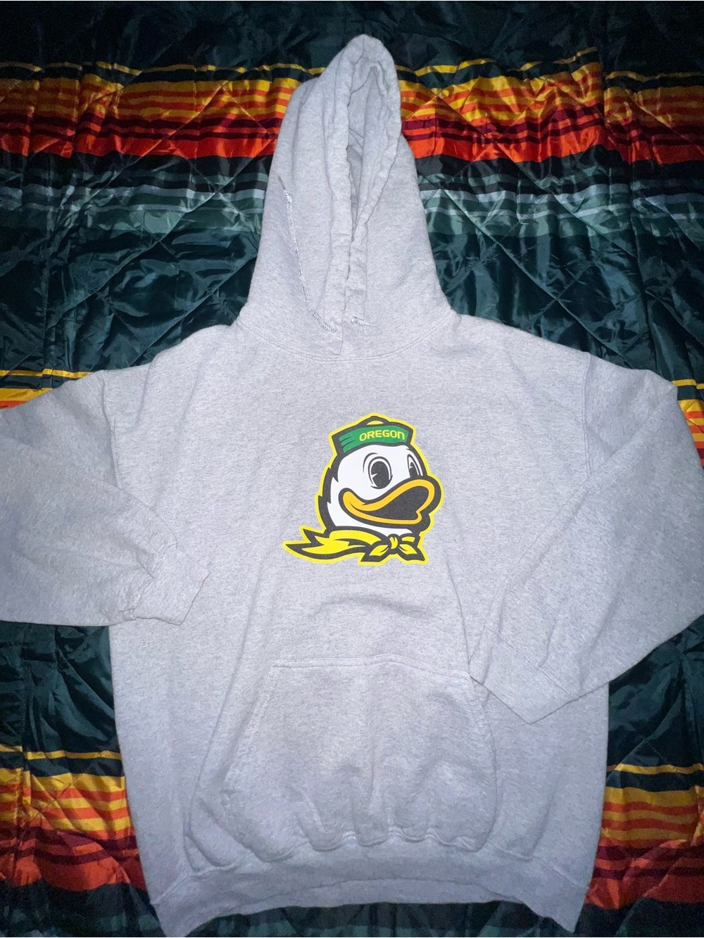 Oregon Duck Graphic Slim Hoodie - Light Gray with Yellow/Green Logo